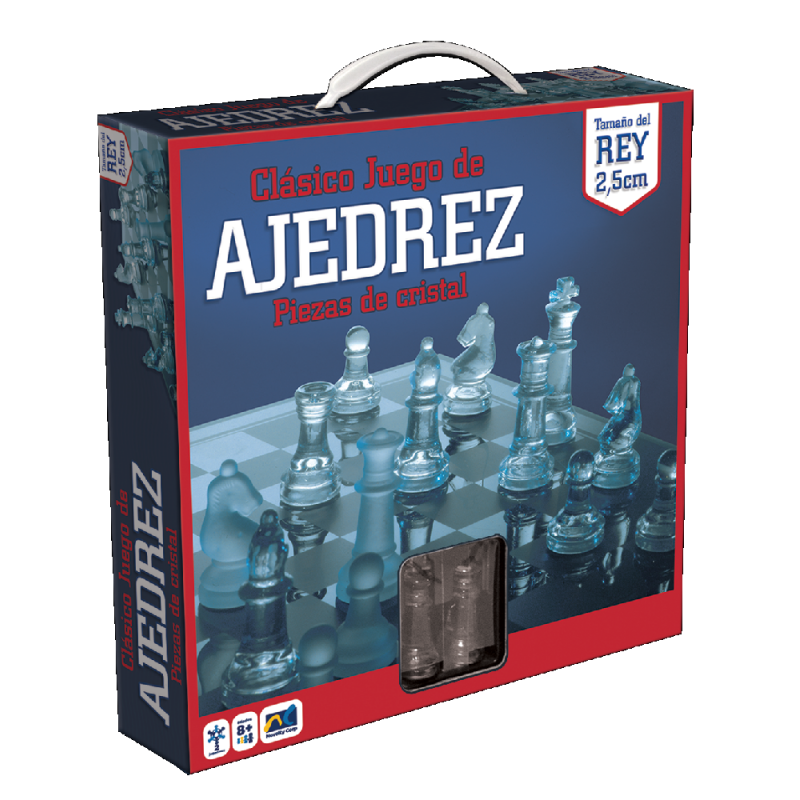 AJEDREZ DE VIDRIO, 32 PIEZAS, CAJA CARTÓN