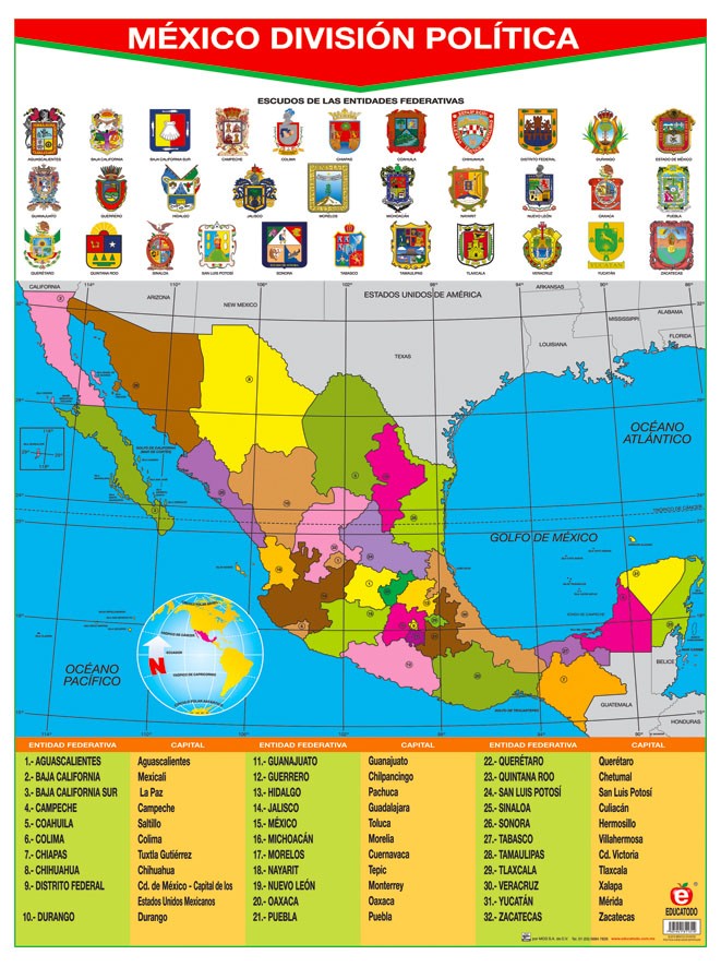 POSTER MEXICO D.P. CON ESCUDOS ESTATALES C/B