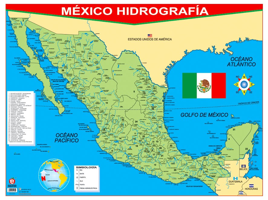POSTER MEXICO HIDROGRAFIA C/B