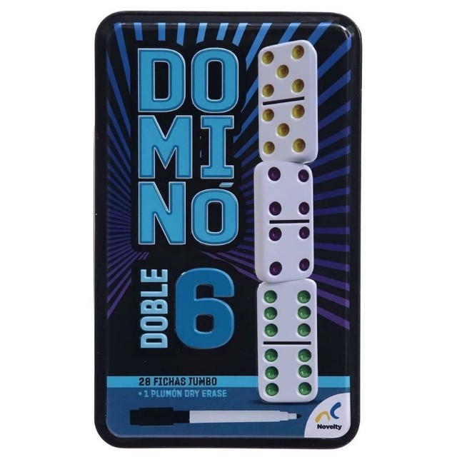DOMINÓ DOBLE 6, 28 FICHAS PASTA, CAJA METÁLICA